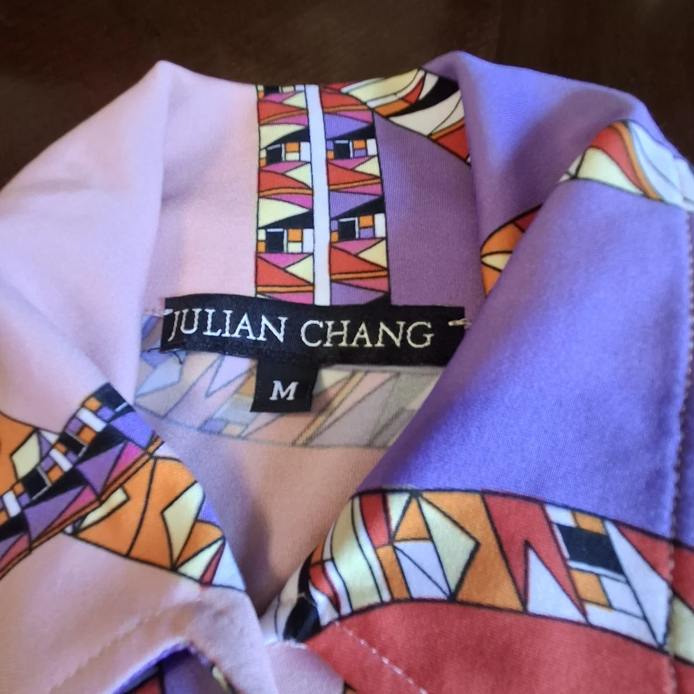 Julian Chang Designer Multicolor  Button-up Long Sleeve Blouse Women Size Medium - Picture 11 of 15
